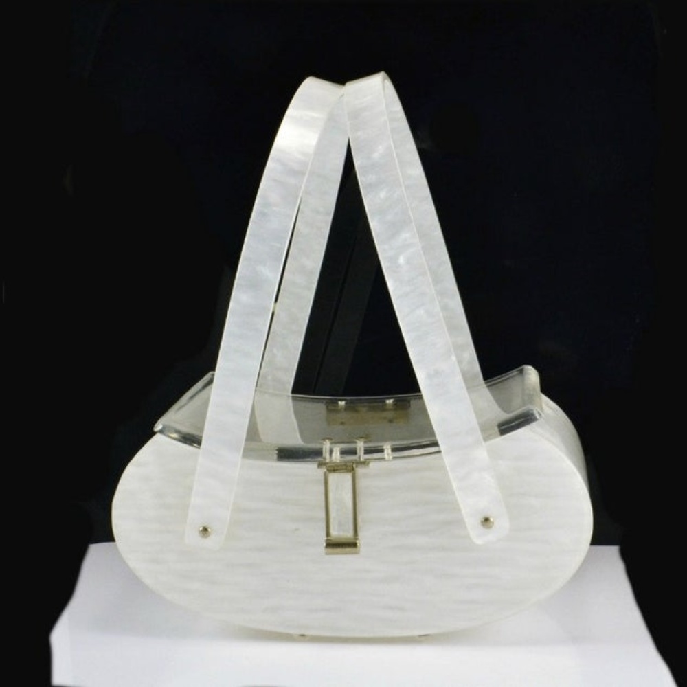 MAXIM Lucite Box Purse Pearlized White Vintage
